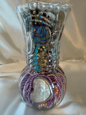Mystery Glass Vase with Wearable Vintage & Contemporary Costume Jewelry MRL52